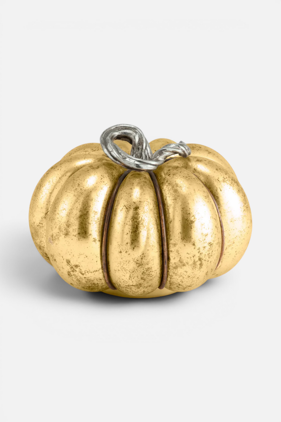 Michael Aram Glass Pumpkin in gold-toned glass with metal stem, medium size, front view.