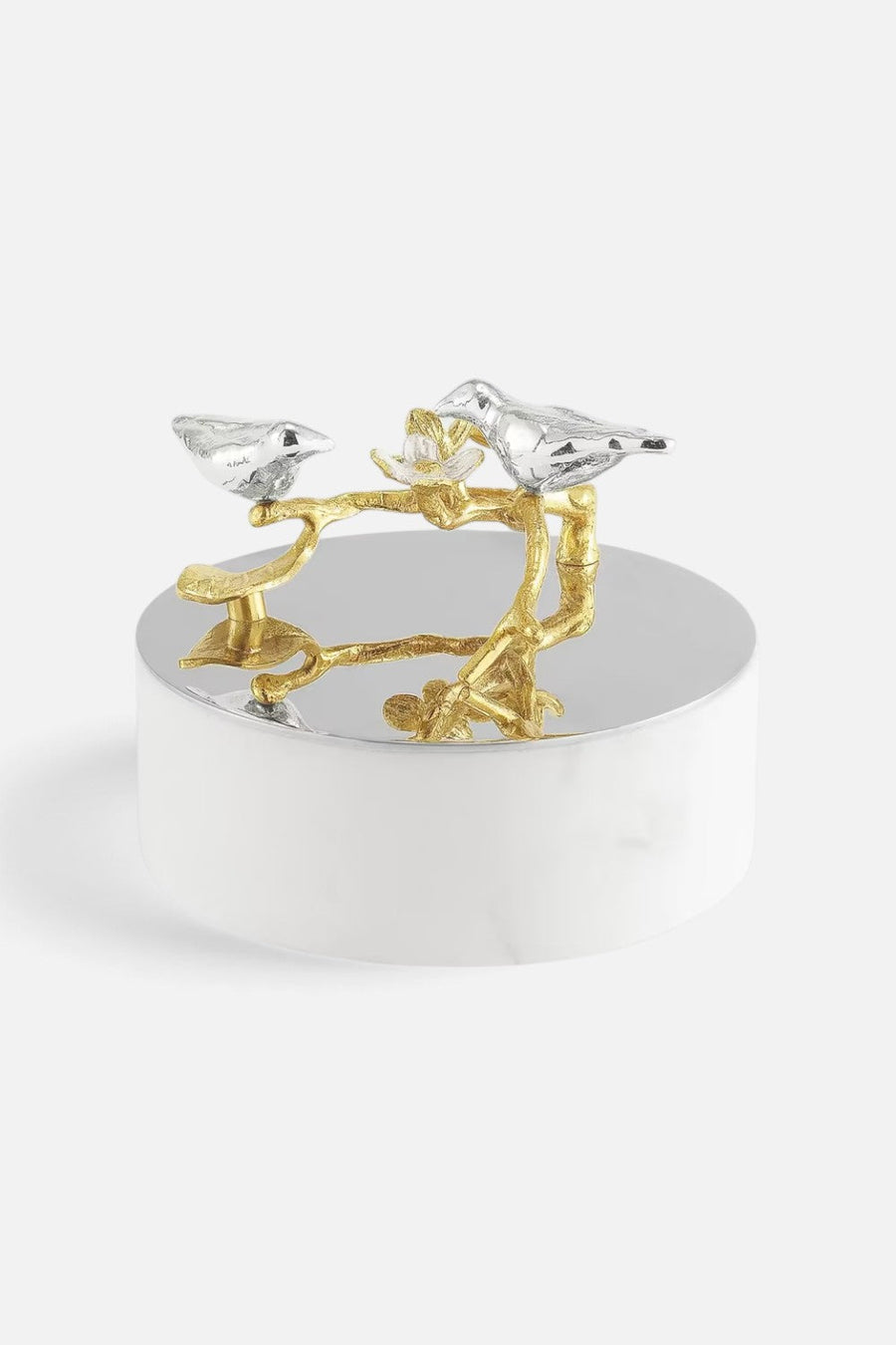 Michael Aram Lovebirds Silver & Gold Trinket Box – front view