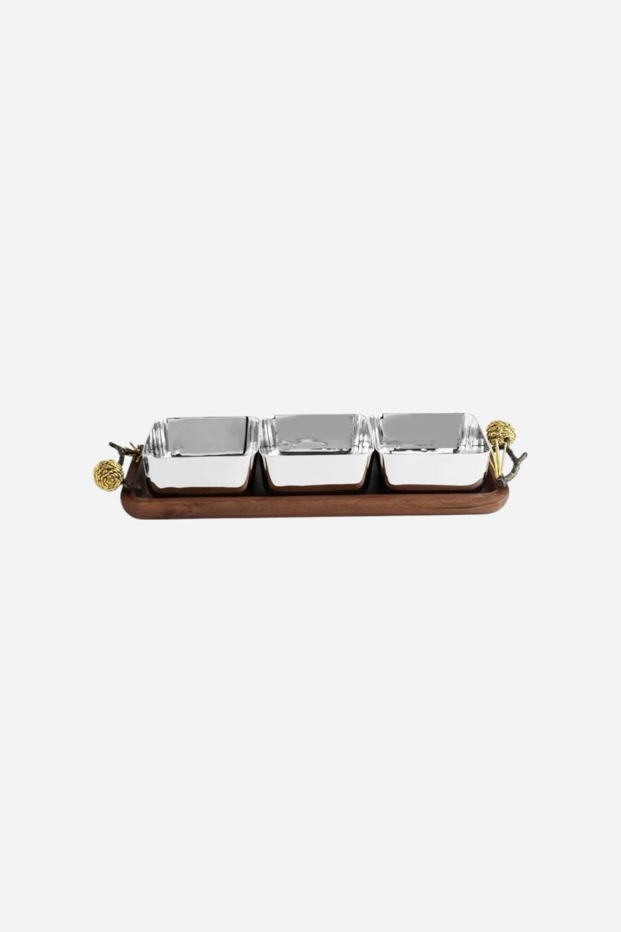 Michael Aram Pine Cone Wood Triple Bowl – back view