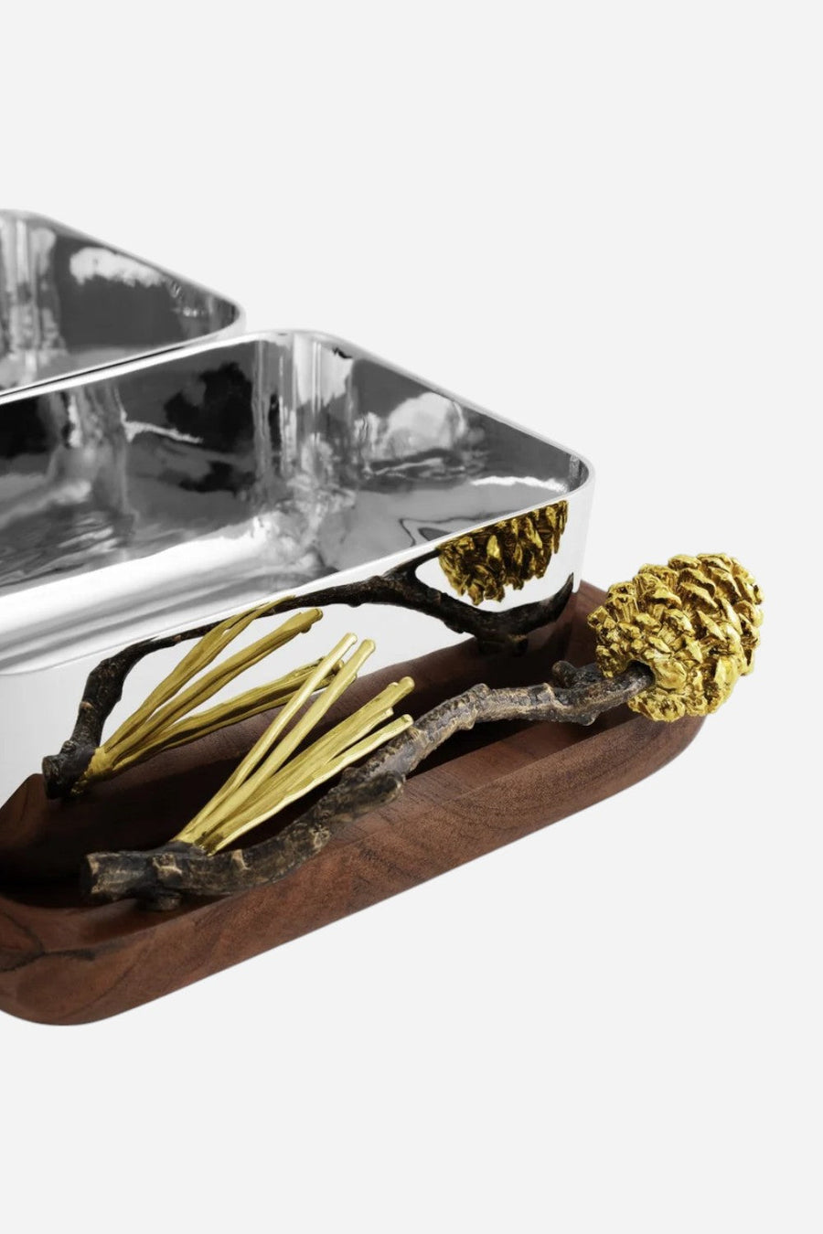 Michael Aram Pine Cone Wood Triple Bowl – flat lay