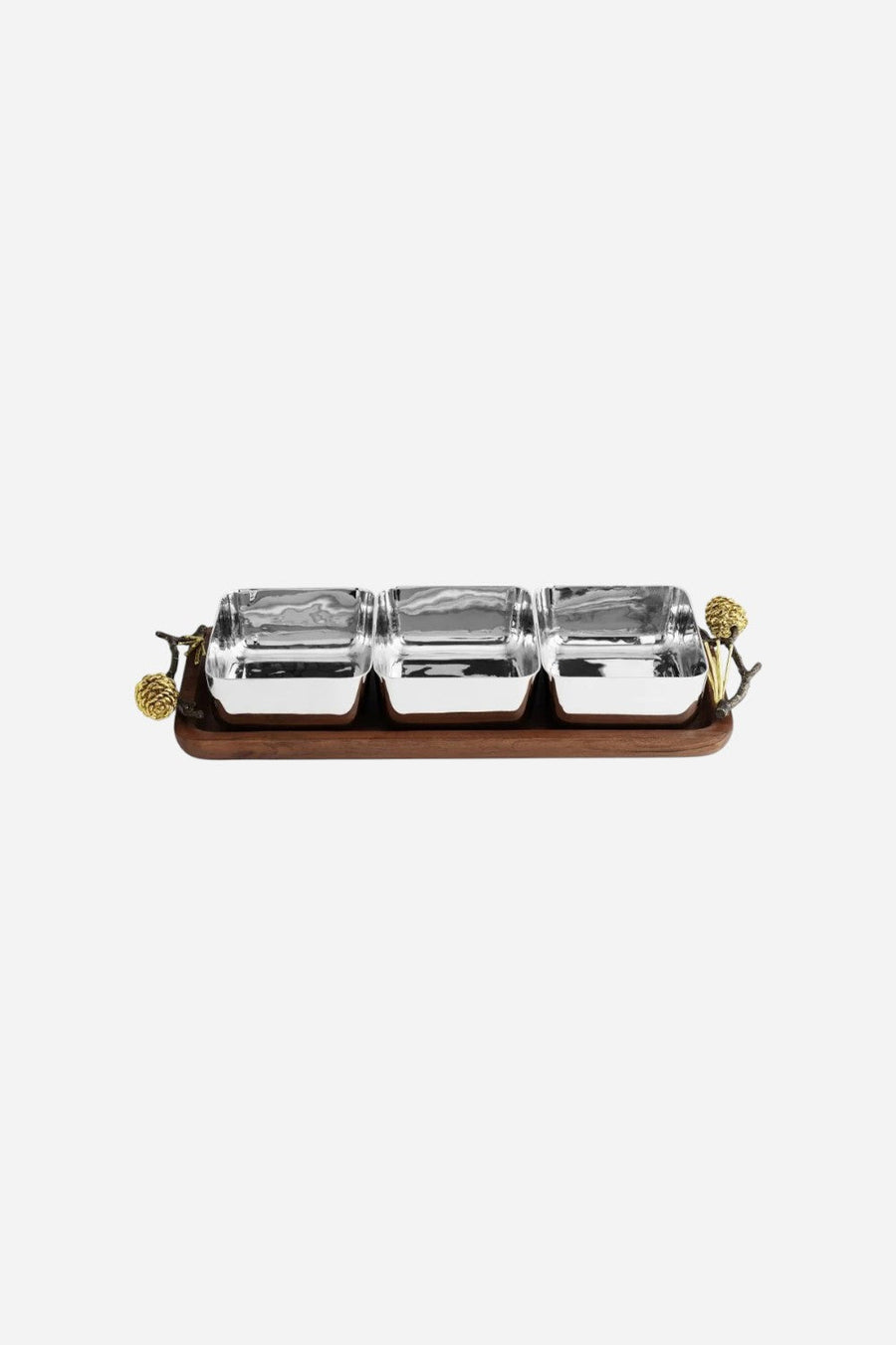 Michael Aram Pine Cone Wood Triple Bowl – front view
