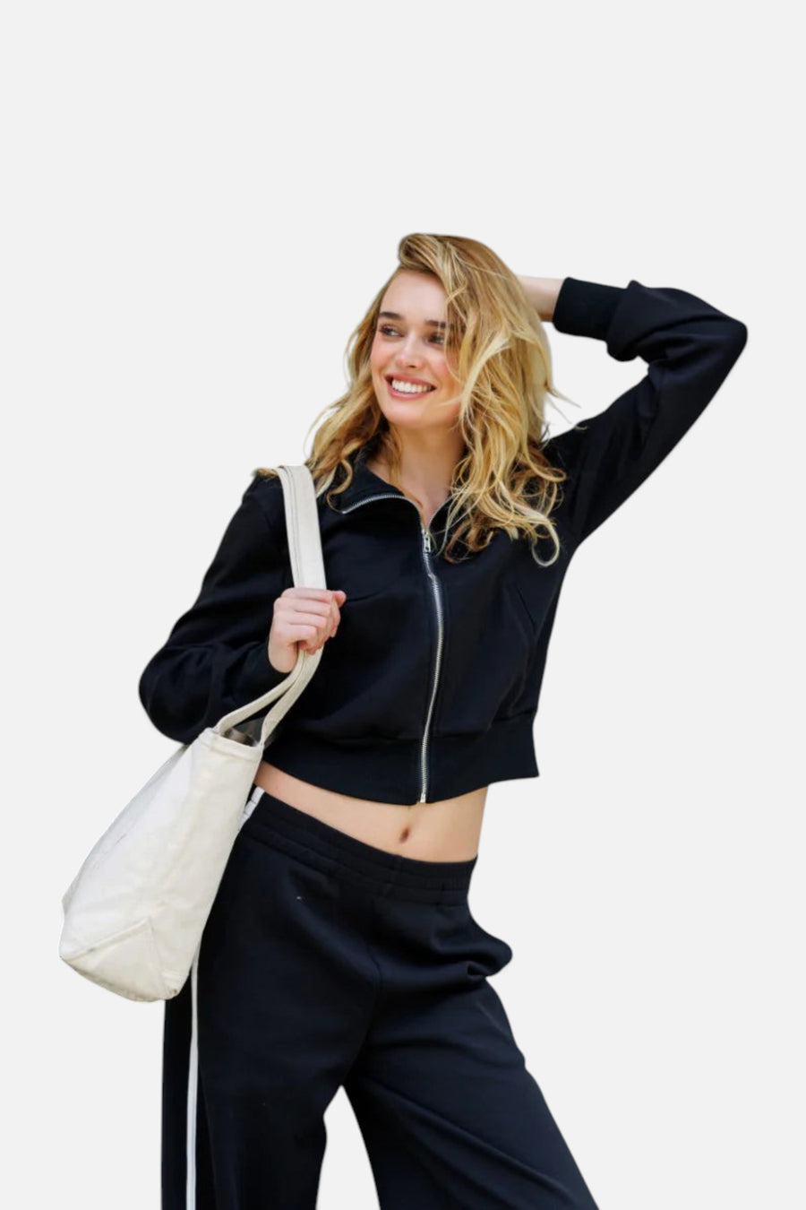 Milana Track Jacket in True Black – flat lay