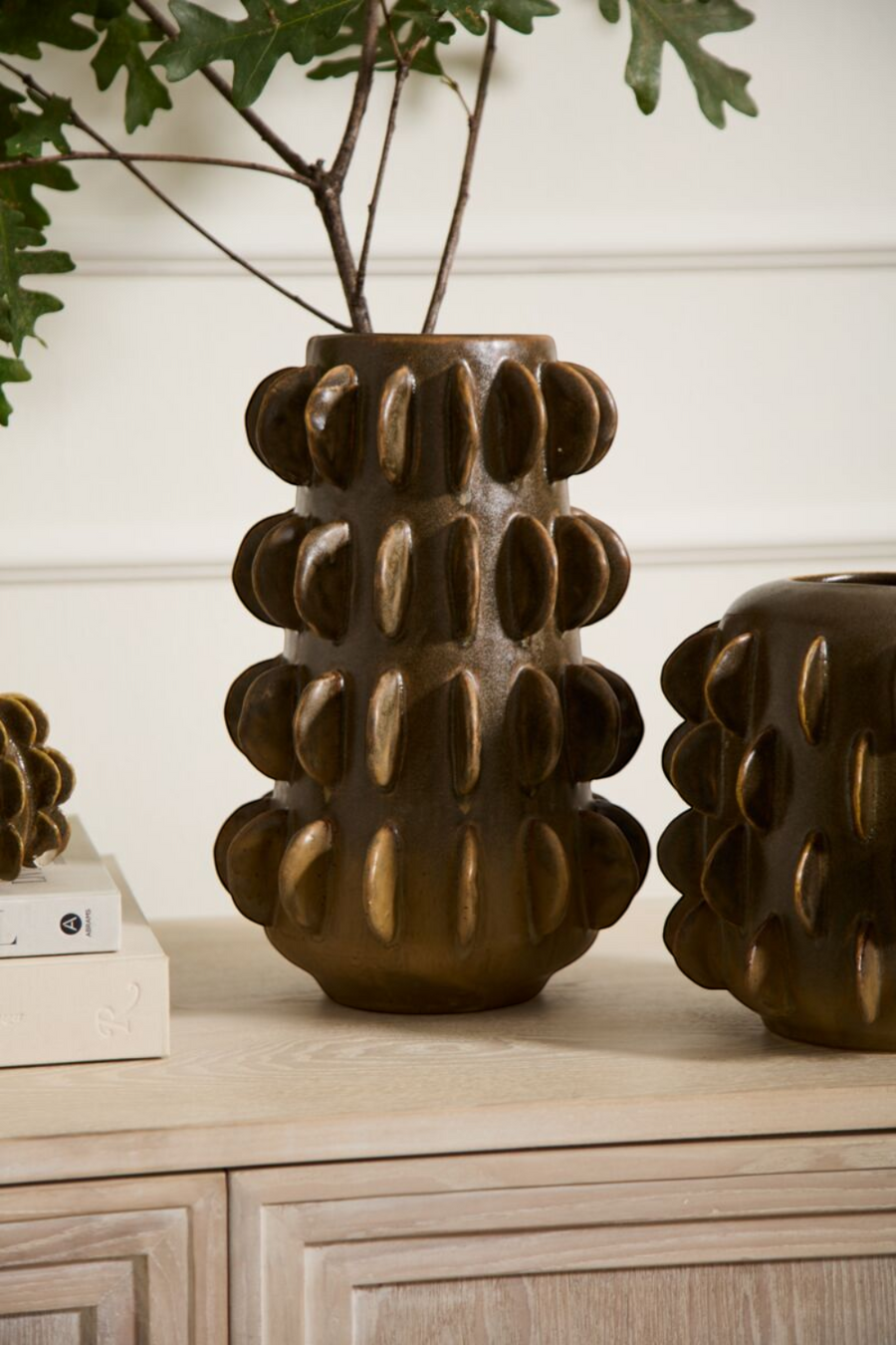 Millay Green Ceramic Vase, Large – back view