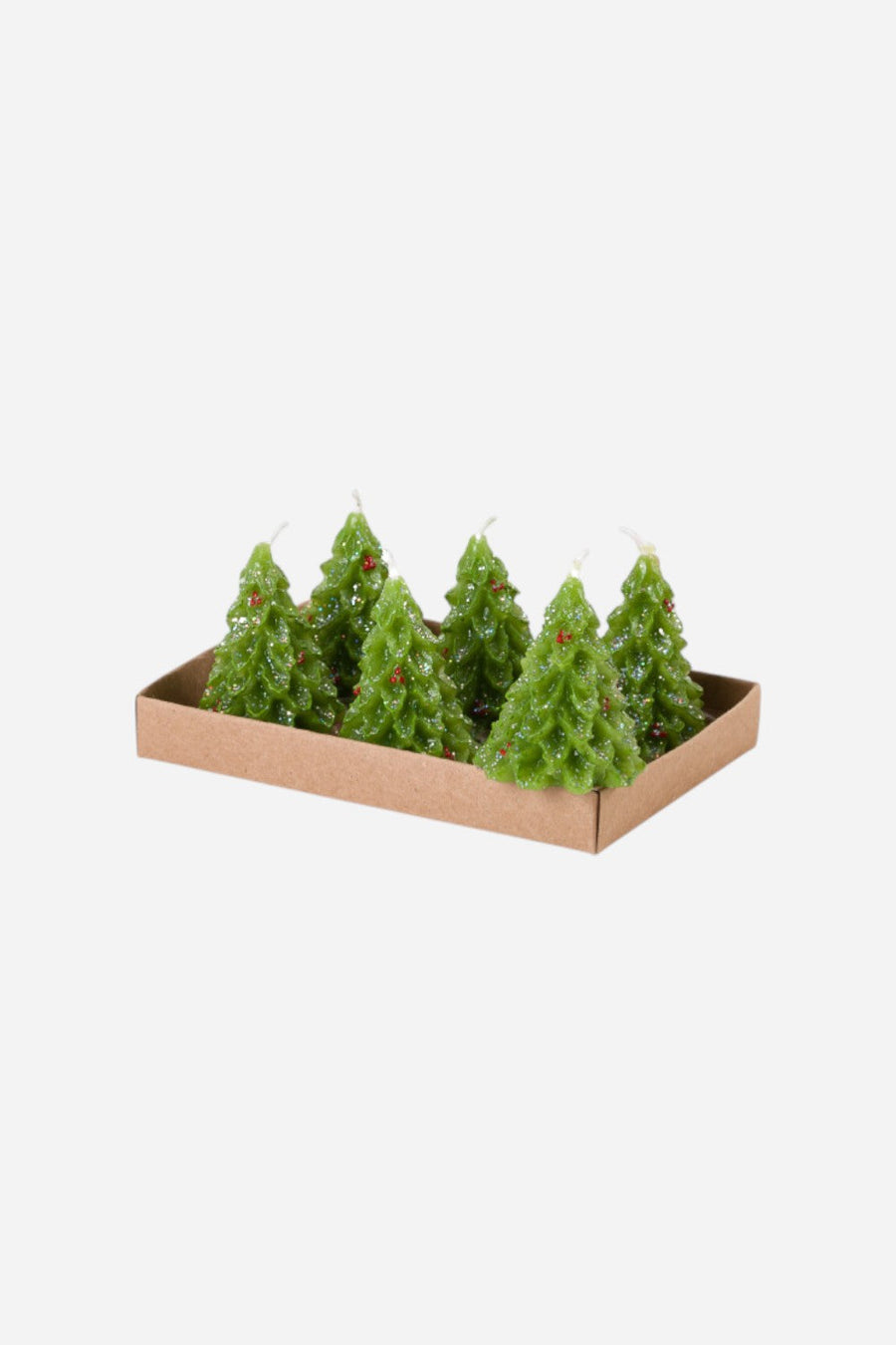 Mini Christmas Tree with Red Berry Candle, Set of 6 – front view