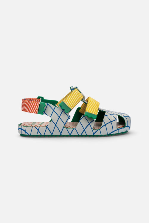 Mini Ioio + Fabula Baby Sandal in Green/Beige – front view