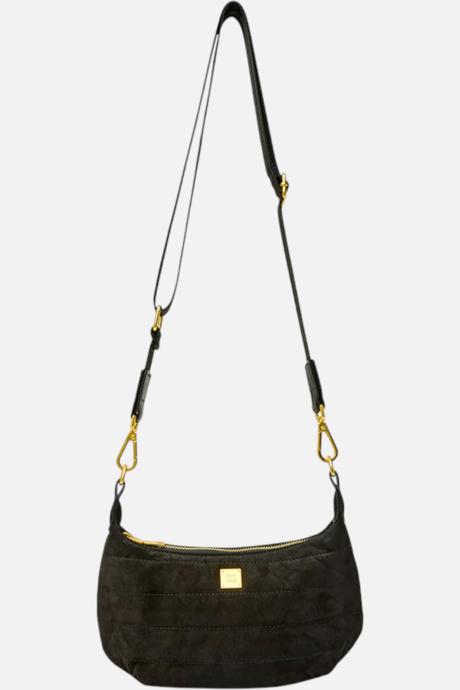 Mini Moon Shoulder Bag in Black Luxe Suede – back view