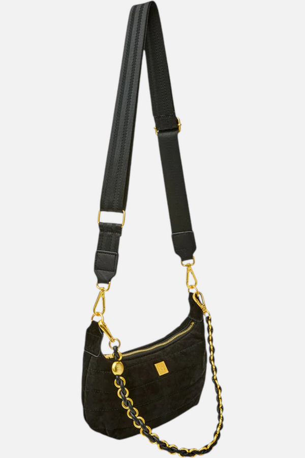 Mini Moon Shoulder Bag in Black Luxe Suede