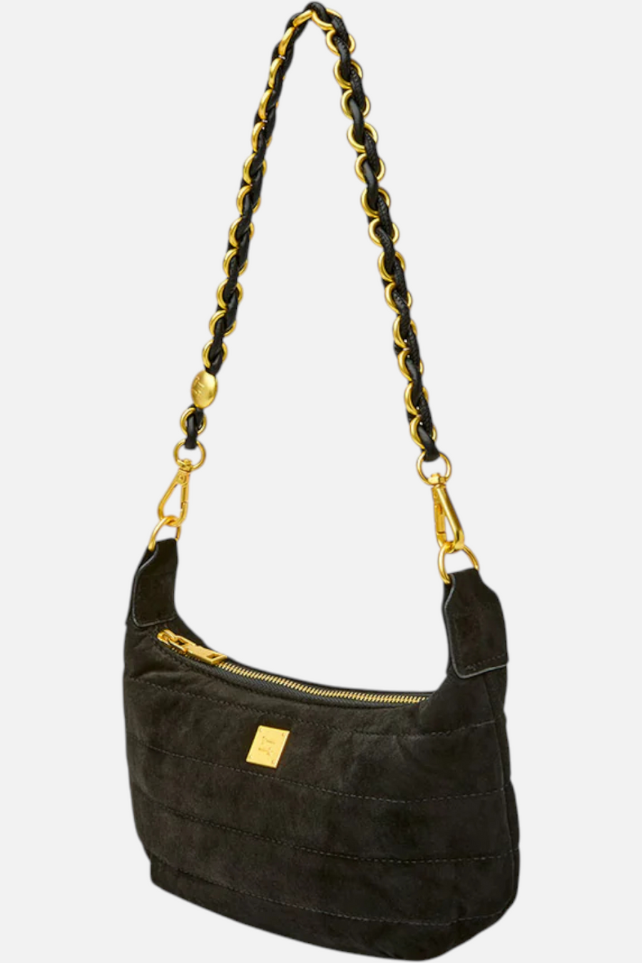 Mini Moon Shoulder Bag in Black Luxe Suede – side view