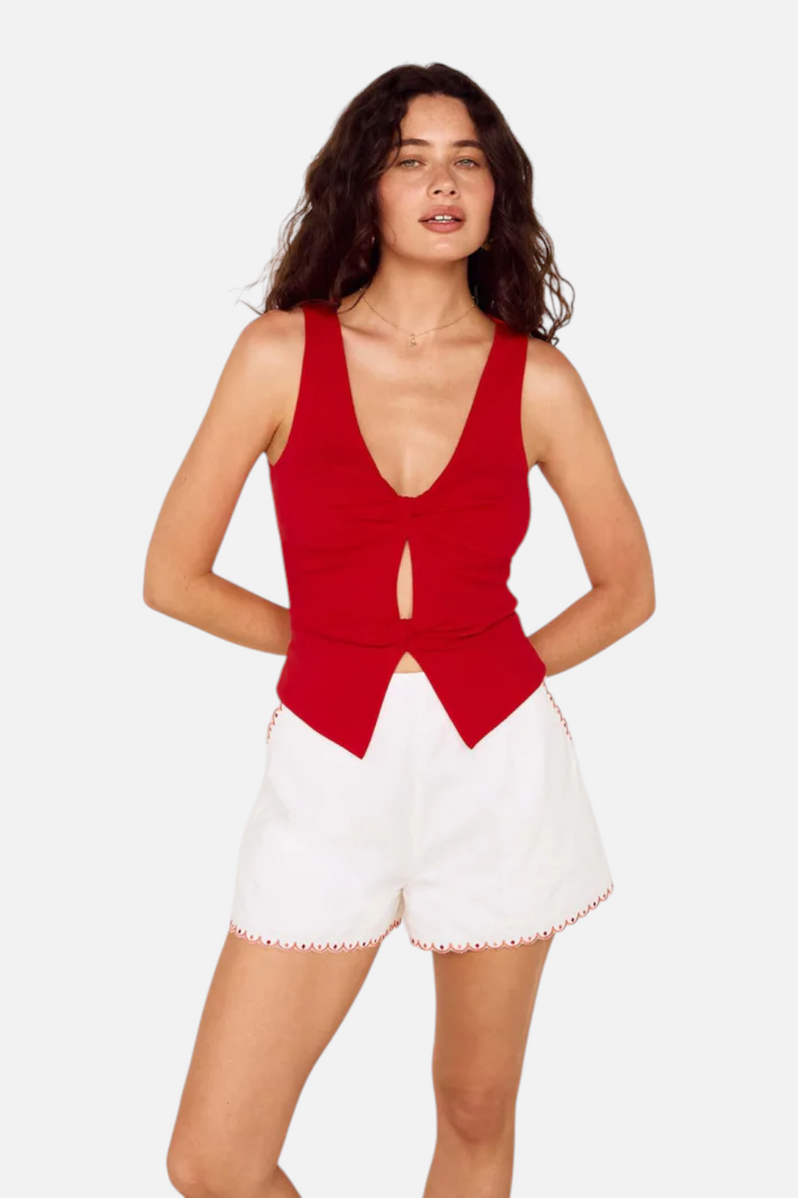 Mink Pink Noa Twist Detail Top in Red – front view