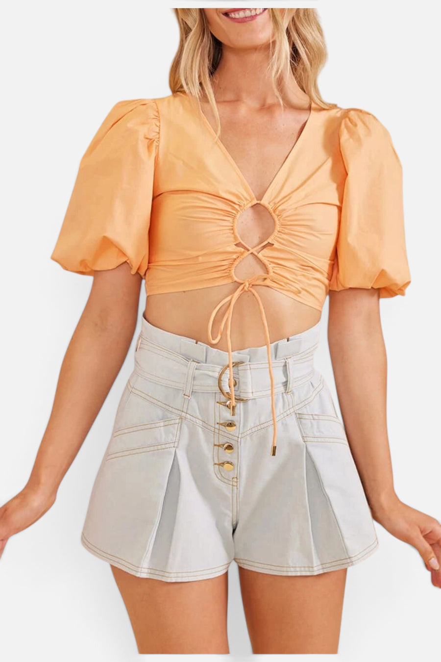 Mink Pink Piper Crop Top in Orange – front view