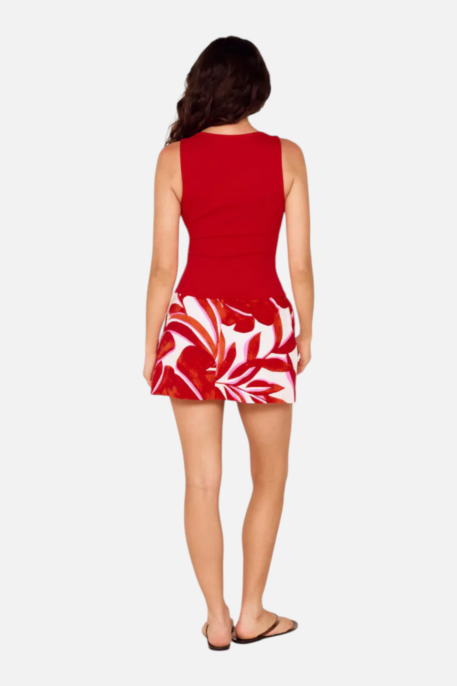 Mink Pink Ravelo Palm Print Mini Skirt in Red and White – detail