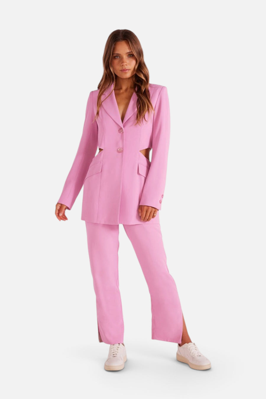 Minkpink Allie Split Hem Pants in Pink – back view