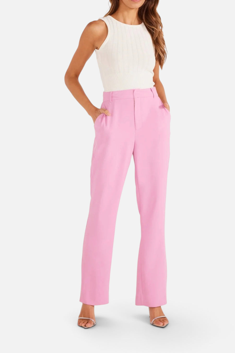 Minkpink Allie Split Hem Pants in Pink – front view