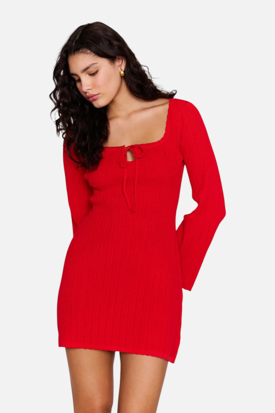 Minkpink Bellini Red Ribbed Knit Mini Dress – front view
