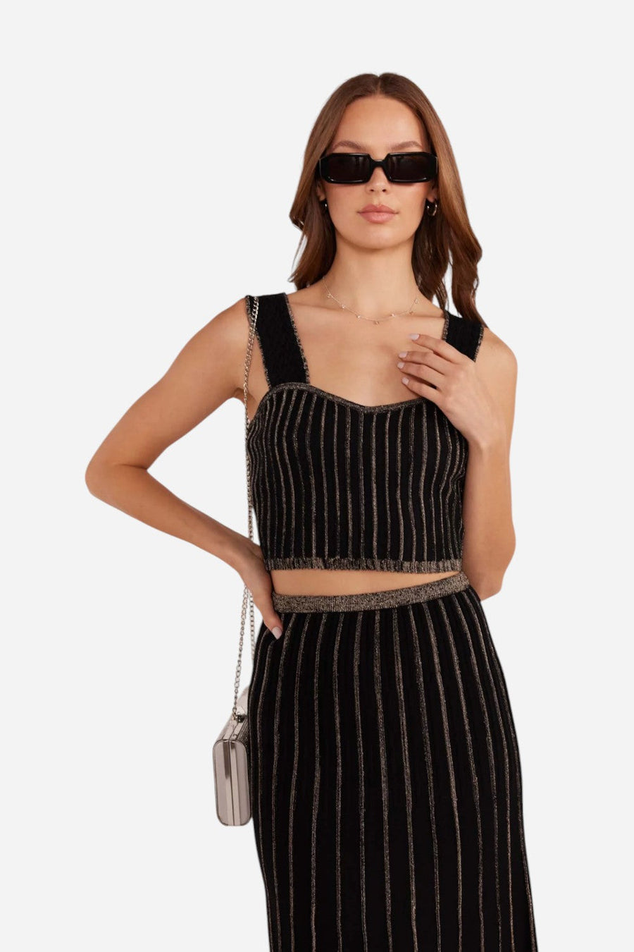 MINKPINK Celia Lurex Stripe Crop Top – front view