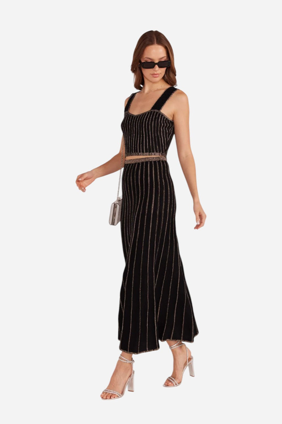 MINKPINK Celia Lurex Stripe Midi Skirt – back view