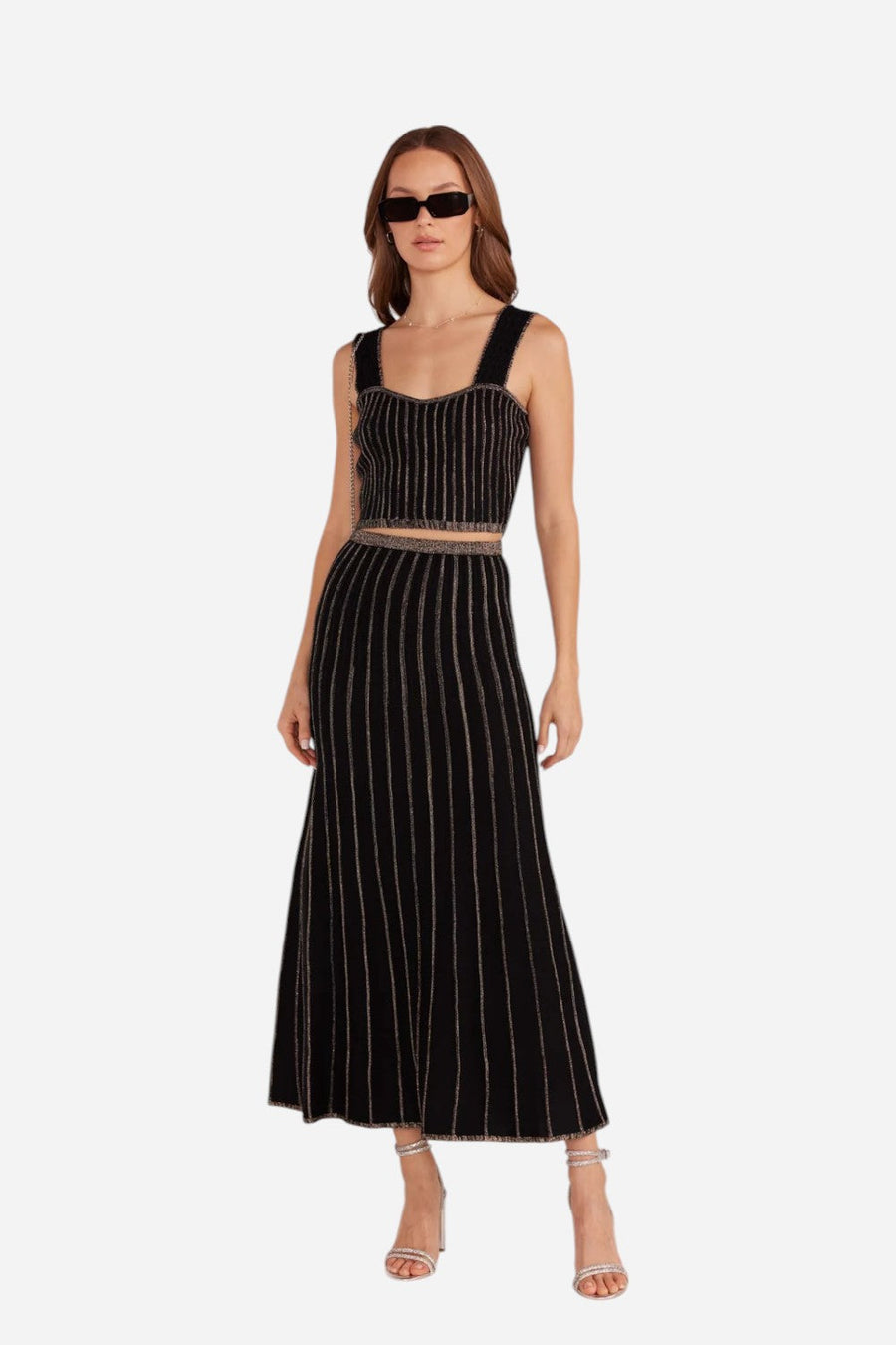 MINKPINK Celia Lurex Stripe Midi Skirt – front view