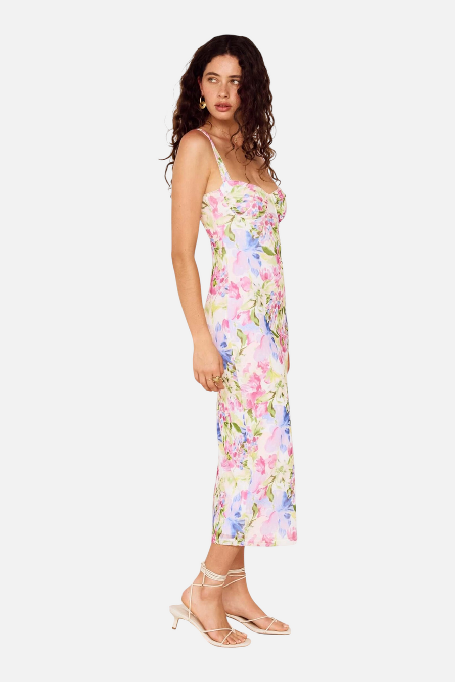 MINKPINK Celina Floral Mesh Midi Dress in Watercolor – detail