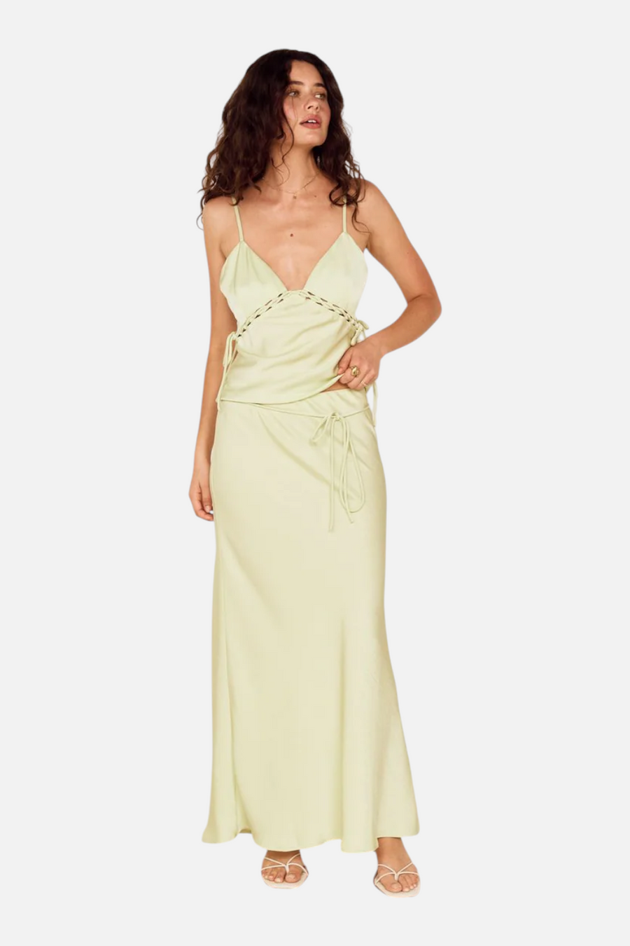 MINKPINK Chiara Bias Maxi Skirt in Lime – back view