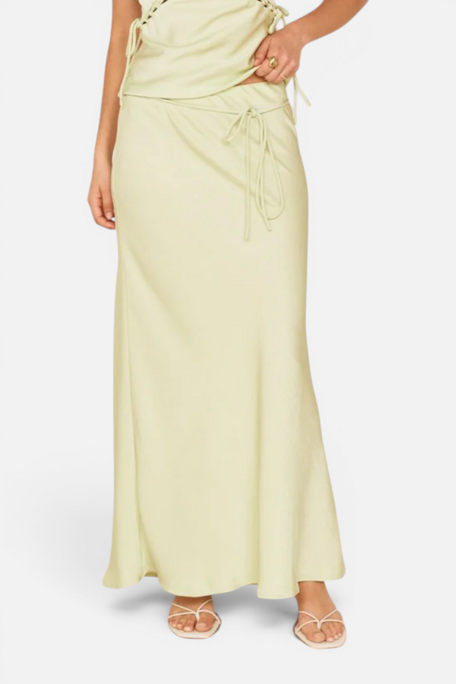 MINKPINK Chiara Bias Maxi Skirt in Lime – front view