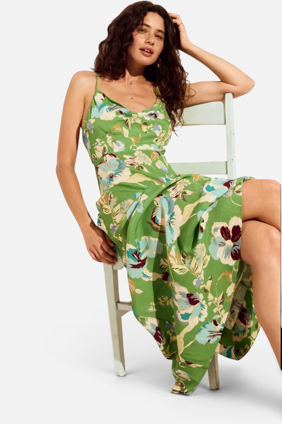 MINKPINK Cyprus Back Detail Maxi Dress in Green Floral – back view