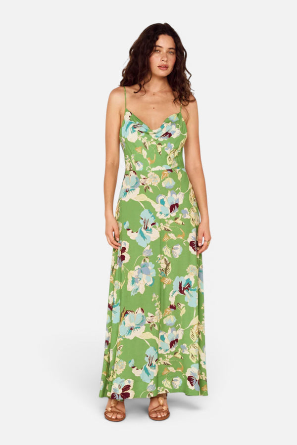 MINKPINK Cyprus Back Detail Maxi Dress in Green Floral