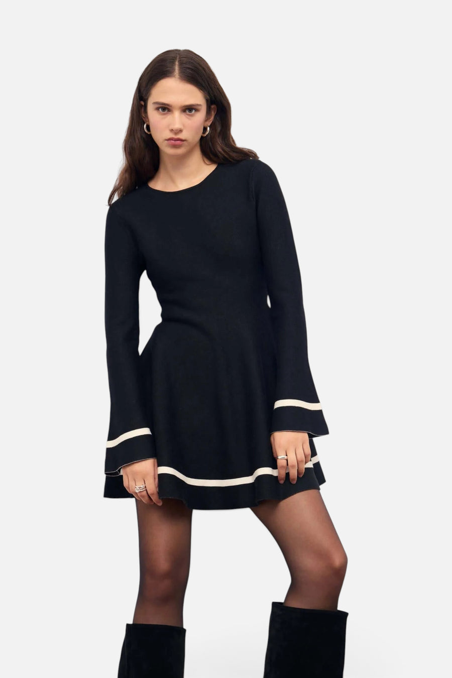 Minkpink Emilie Peplum Knit Mini Dress in Black – detail