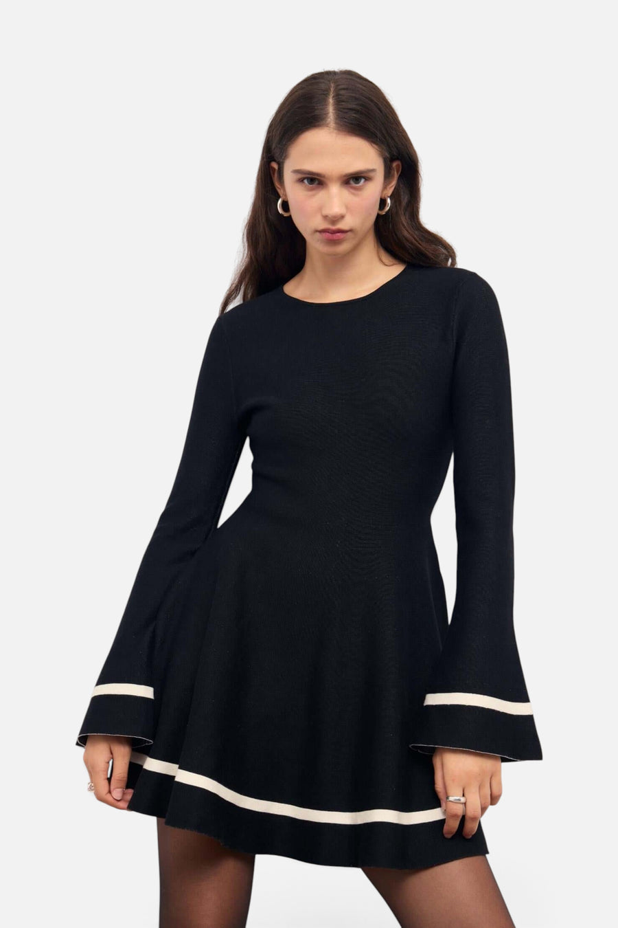 Minkpink Emilie Peplum Knit Mini Dress in Black – front view