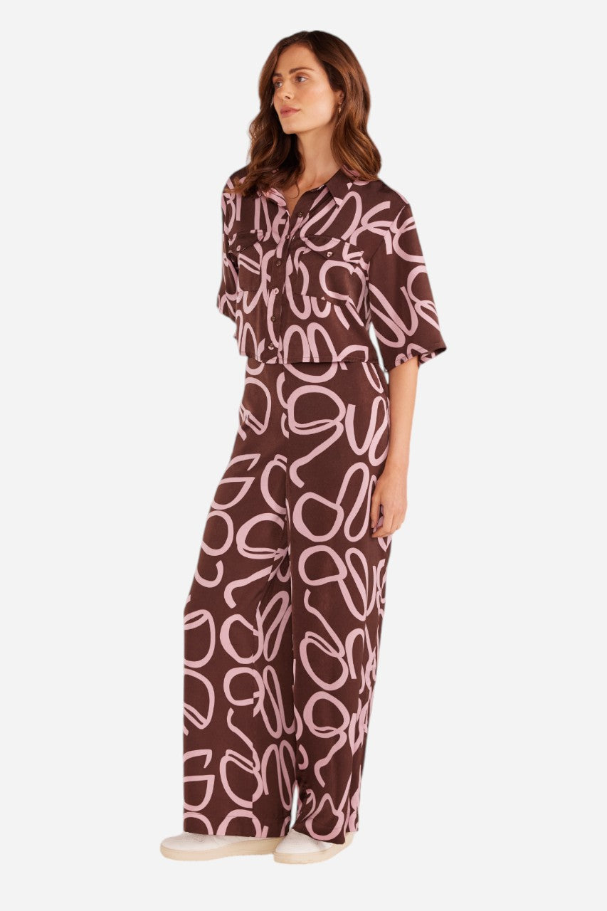 MINKPINK Emmy Wide Leg Pant Brown/Pink – back view
