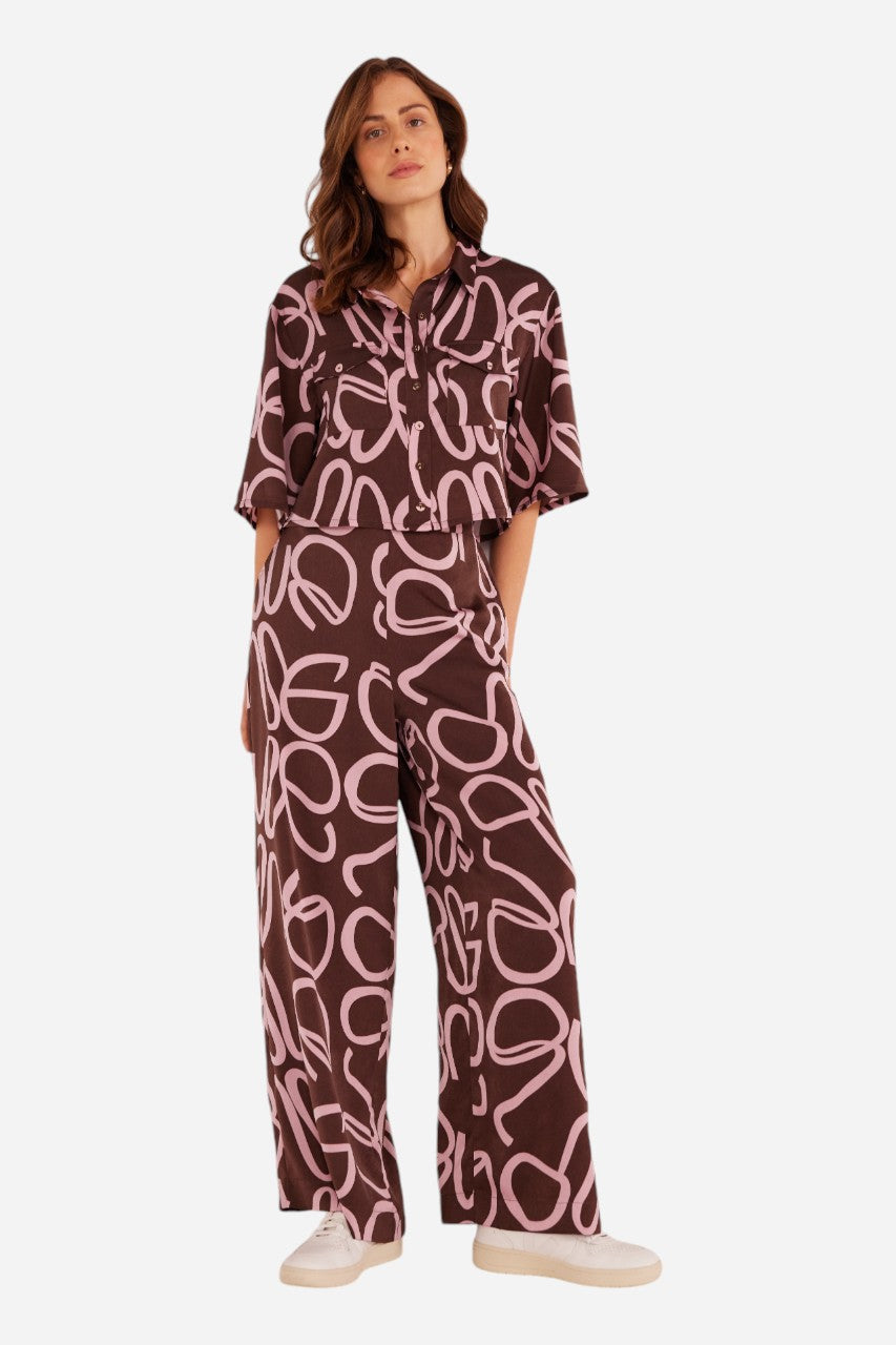 MINKPINK Emmy Wide Leg Pant Brown/Pink – front view
