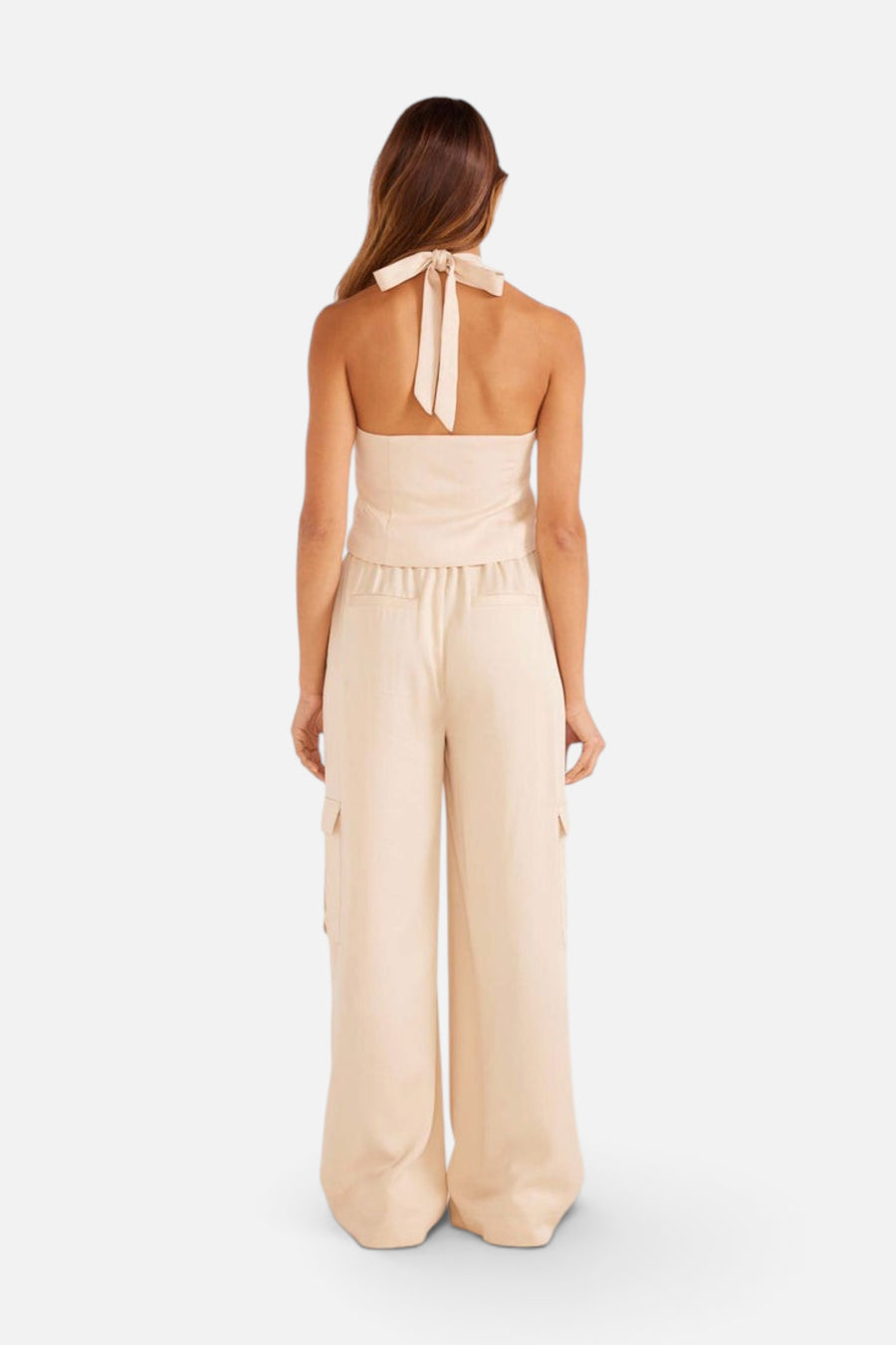 MinkPink Fabella Halter Vest in Beige – detail