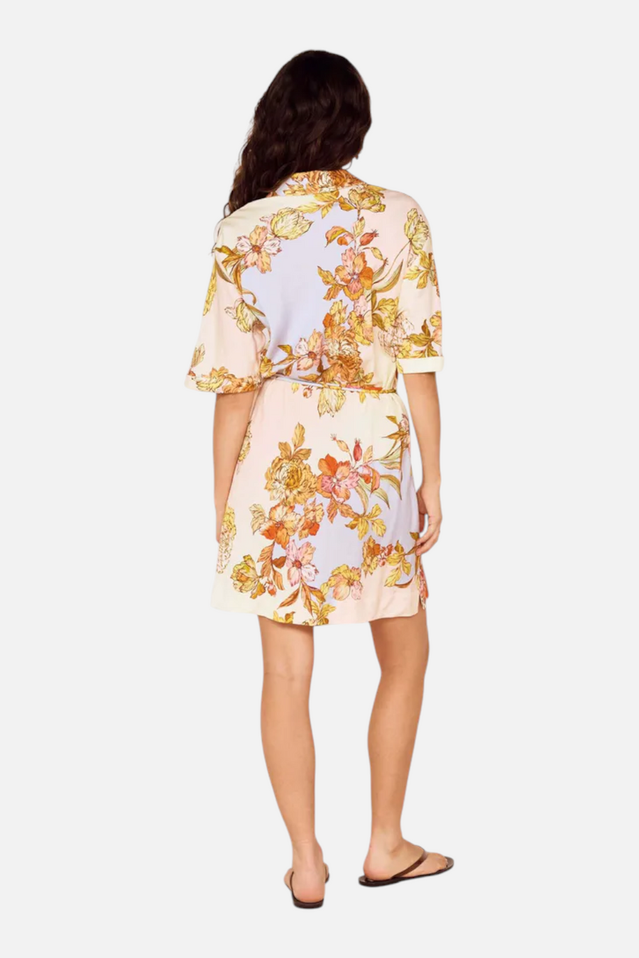 MINKPINK Fiore Mini Shirt Dress in Pastel Floral – back view