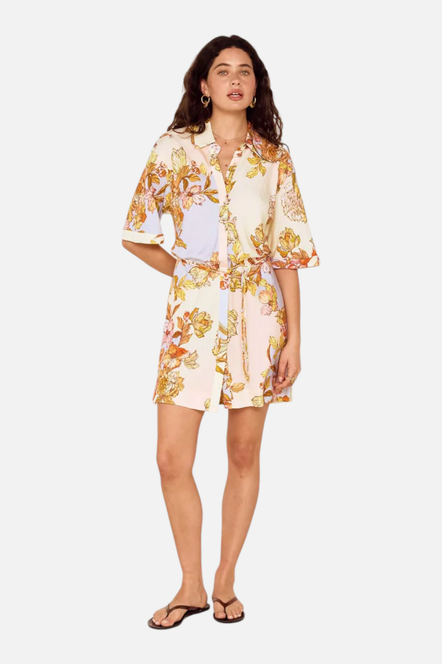 MINKPINK Fiore Mini Shirt Dress in Pastel Floral – side view