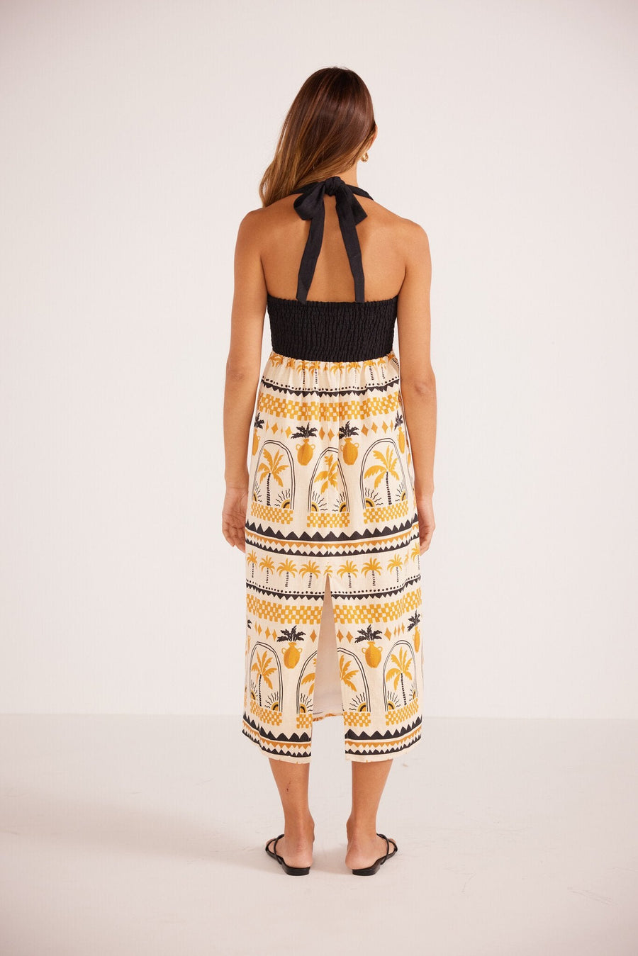 Minkpink Hestia Halter Neck Midi Dress in Ivory Gold – side view