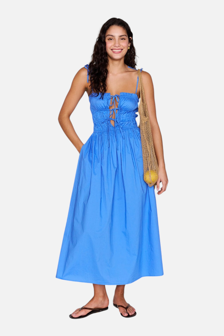 MINKPINK Liana Tie Midi Dress in Jacaranda Blue – side view