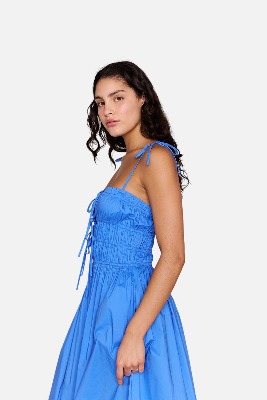 MINKPINK Liana Tie Midi Dress in Jacaranda Blue – side view