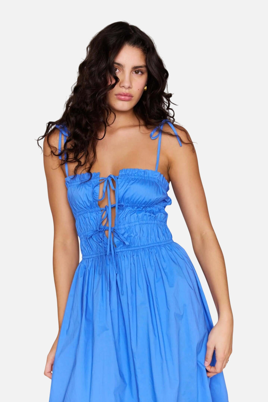 MINKPINK Liana Tie Midi Dress in Jacaranda Blue – side view