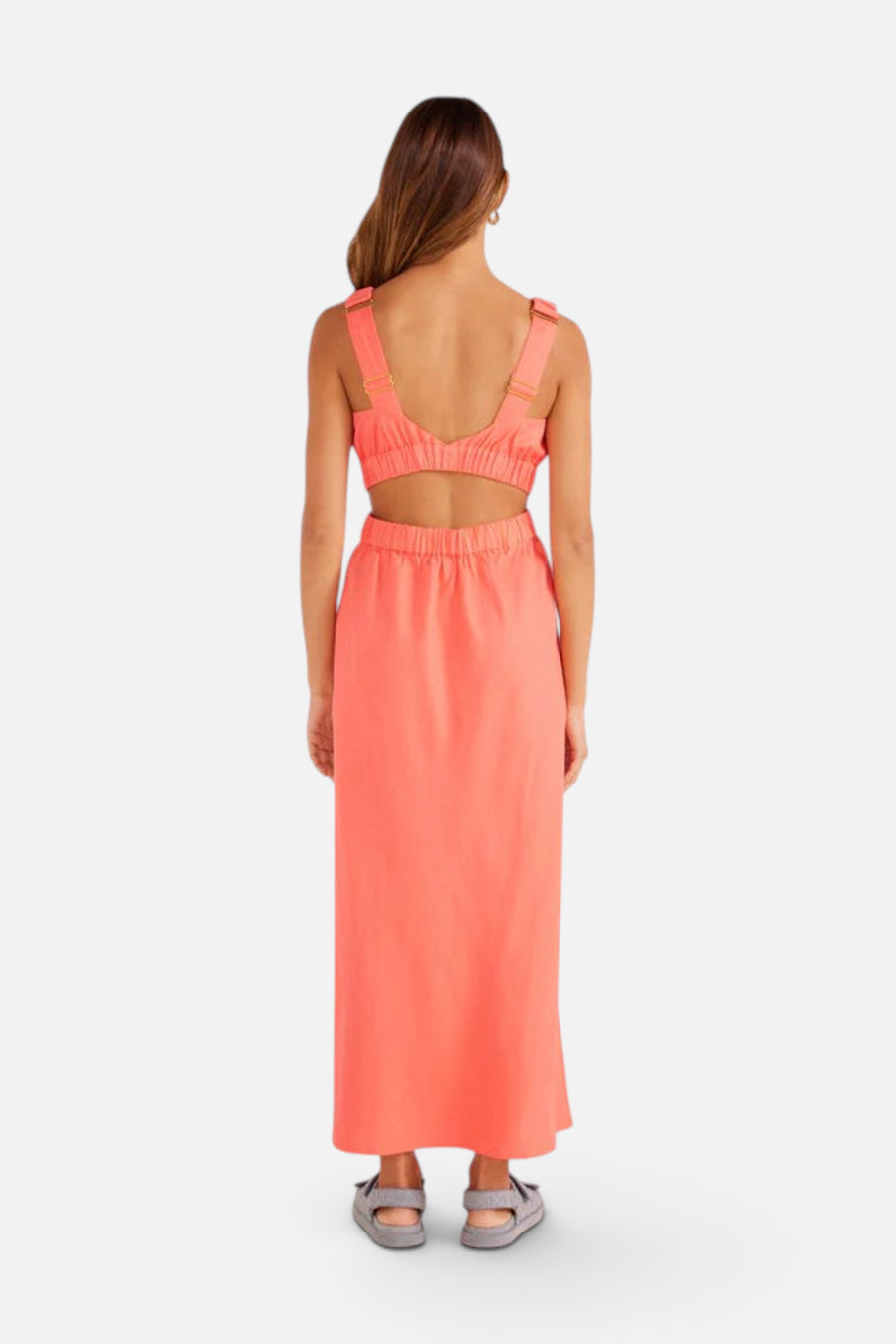 Minkpink Lila Linen Cut Out Midi Dress in Pink – back view
