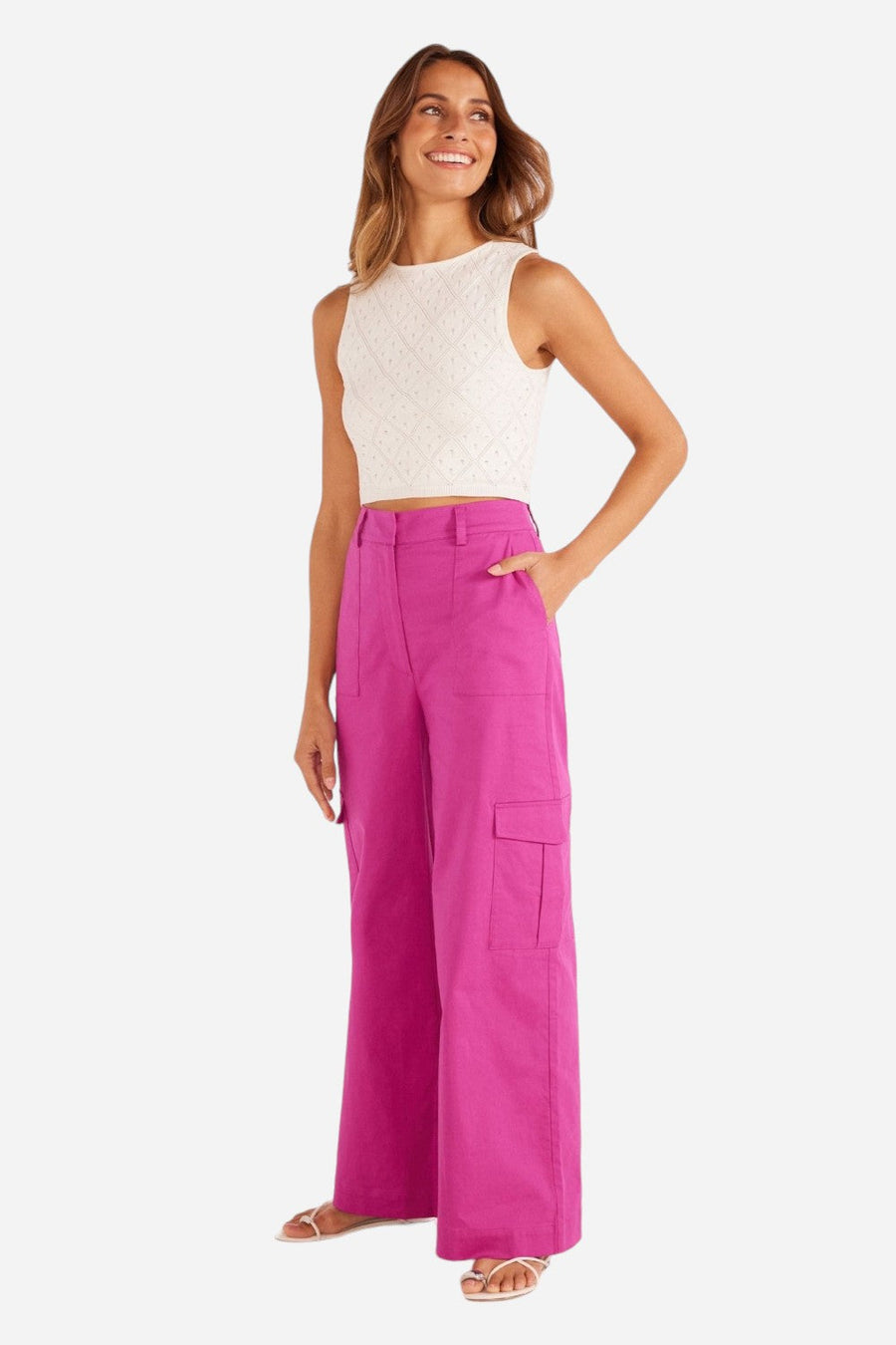 Minkpink Liora Cargo Pocket Pants in Orchid – front view