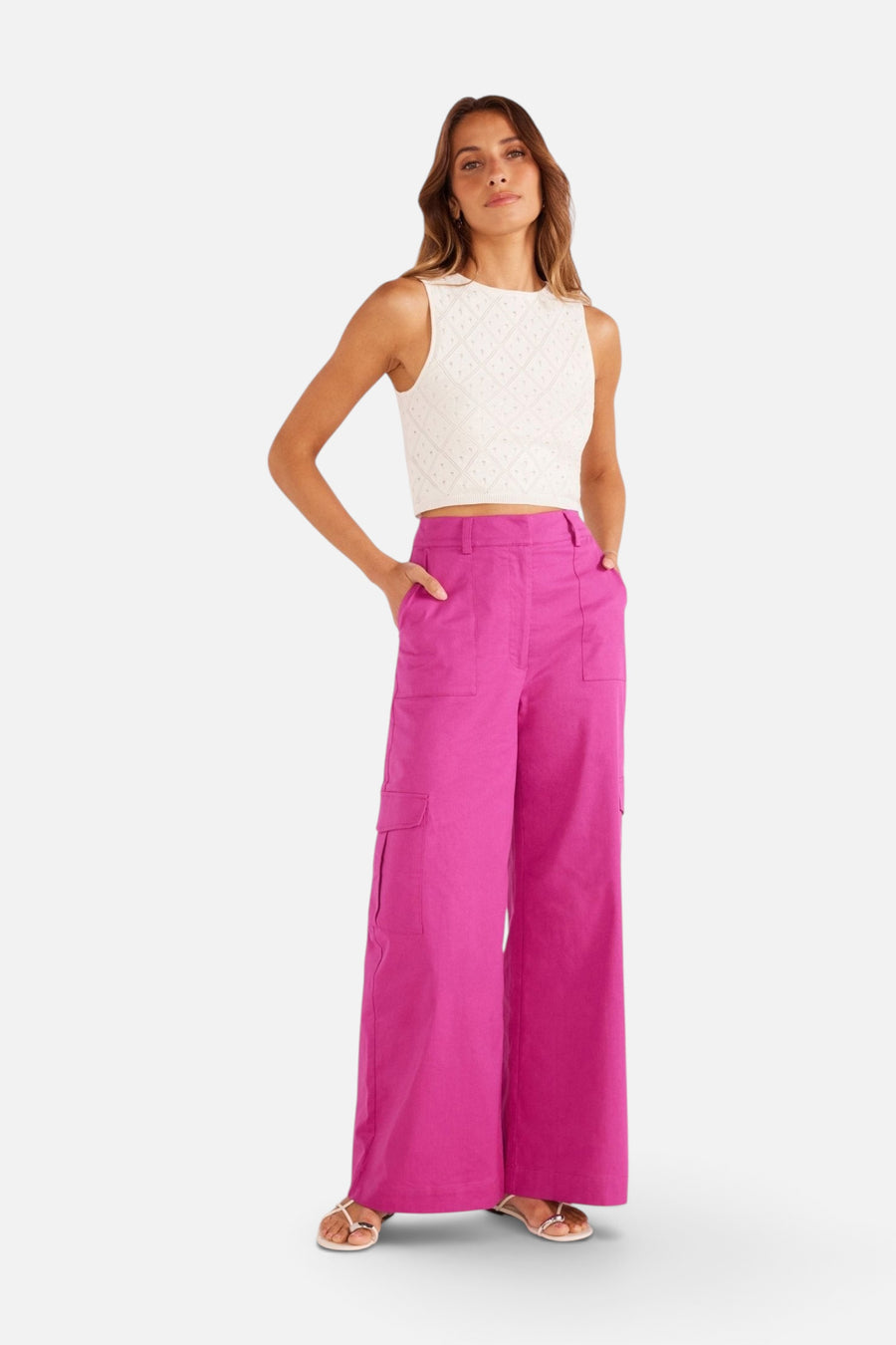Minkpink Liora Cargo Pocket Pants in Orchid – side view