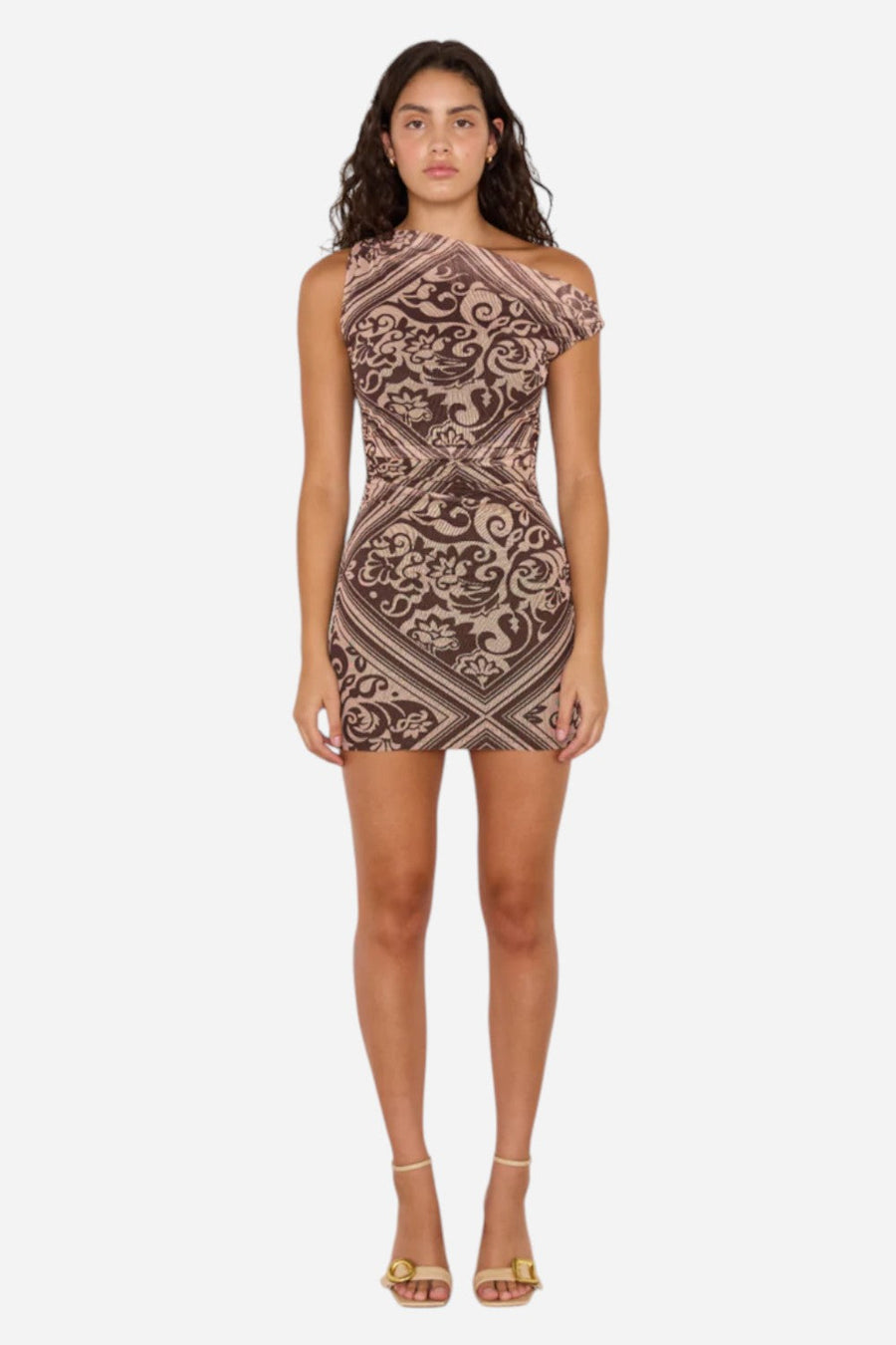 MINKPINK Lumi Mesh Mini Dress in Chocolate – back view