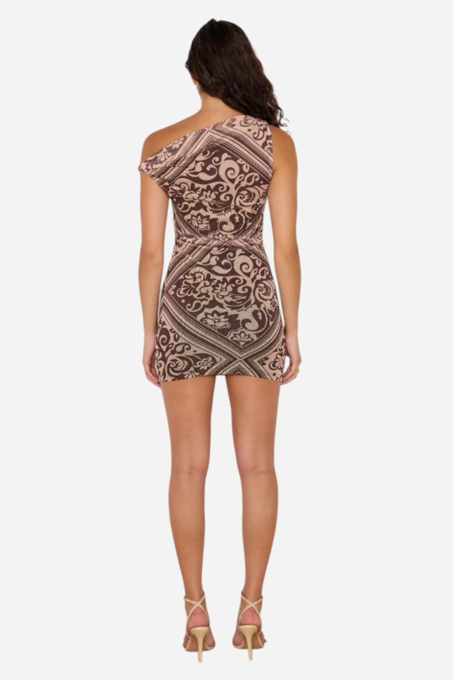 MINKPINK Lumi Mesh Mini Dress in Chocolate – detail