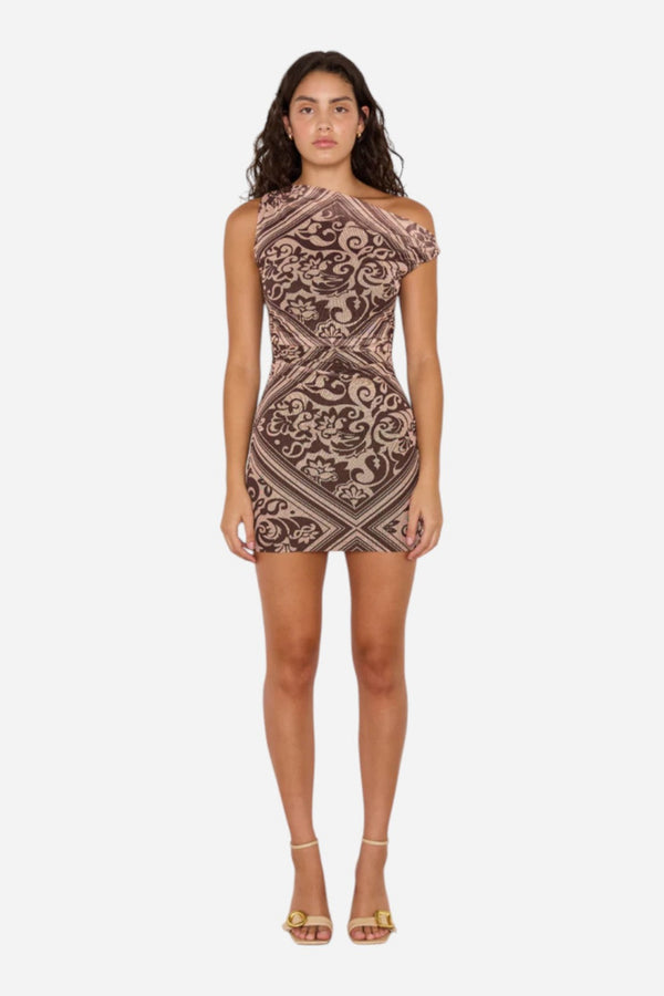 MINKPINK Lumi Mesh Mini Dress in Chocolate