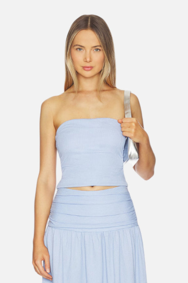 MINKPINK Luna Strapless Top in Powder Blue