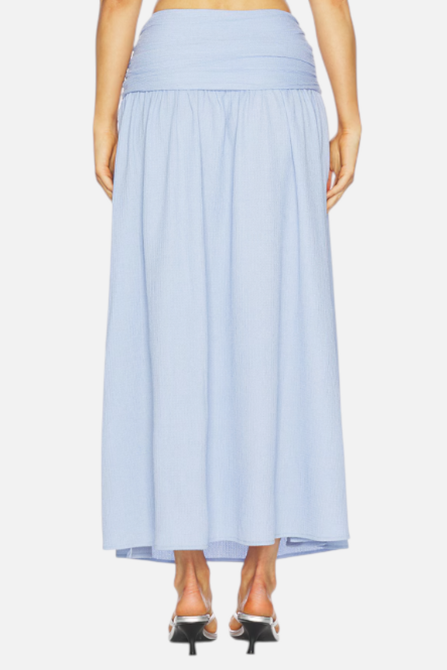MINKPINK Luna Yoke Detail Maxi Skirt in Powder Blue – detail
