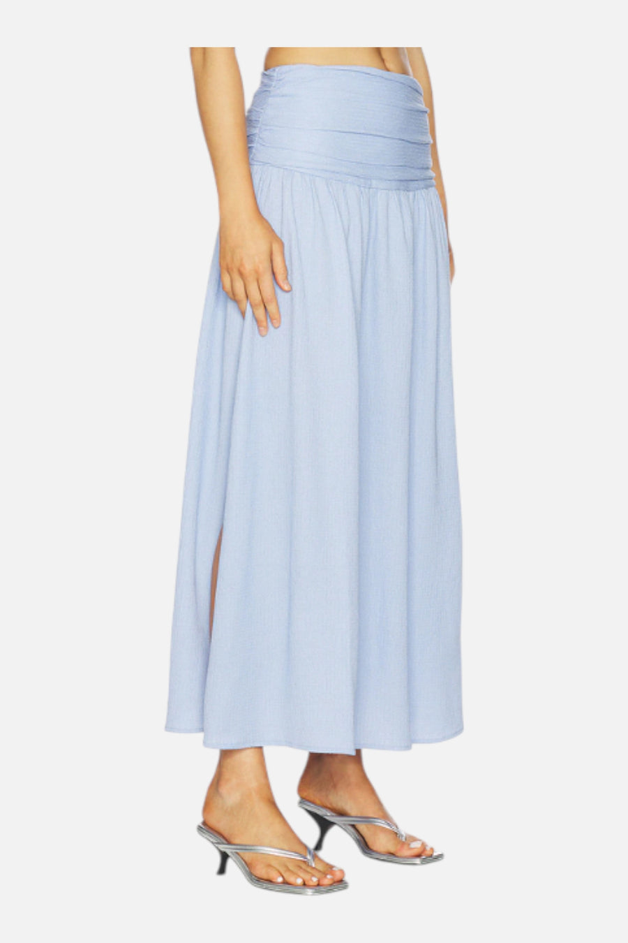 MINKPINK Luna Yoke Detail Maxi Skirt in Powder Blue – side view