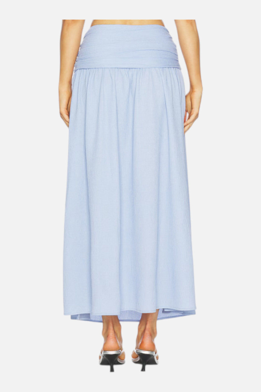 MINKPINK Luna Yoke Detail Maxi Skirt in Powder Blue – side view