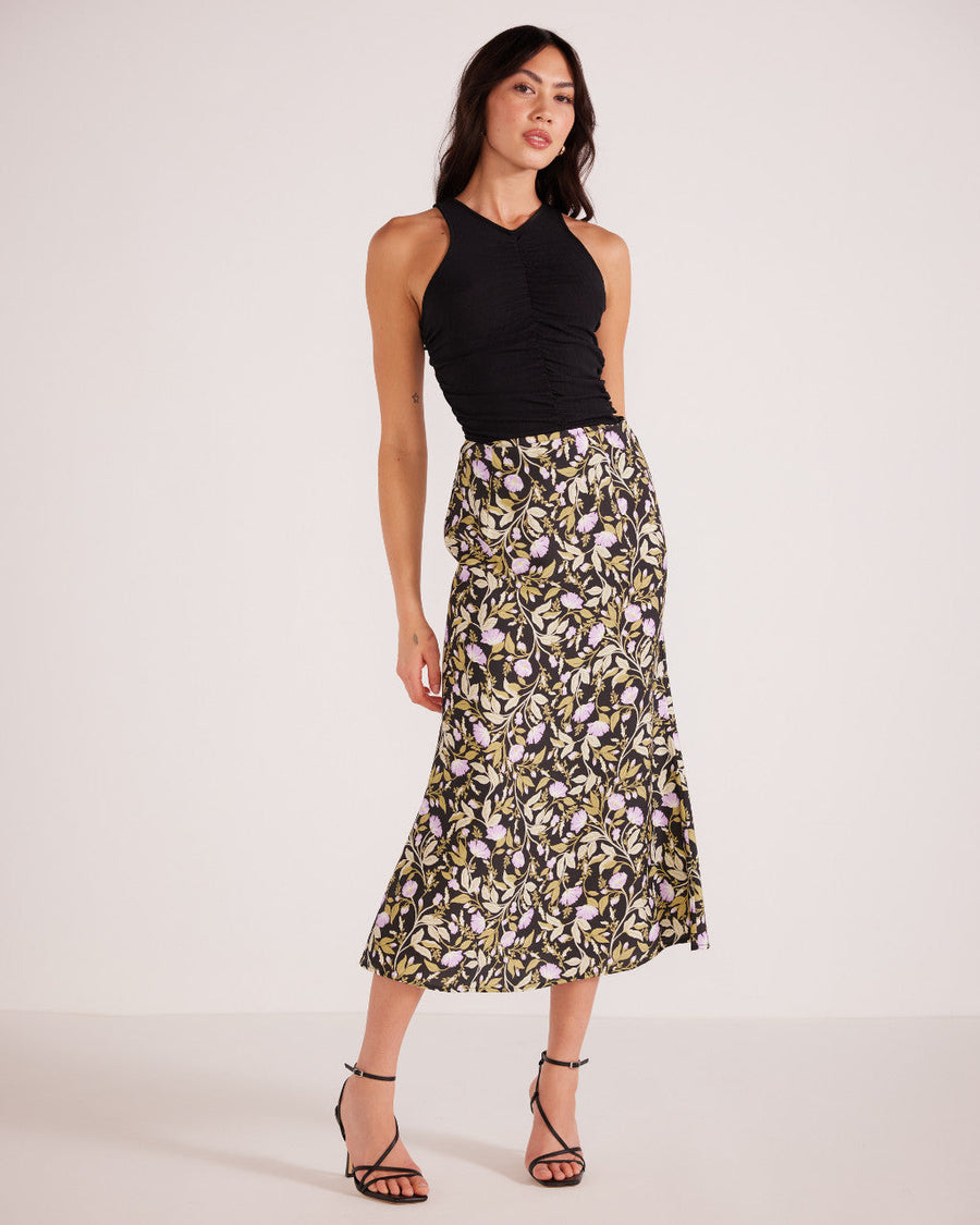 Minkpink Nocturne Bias Slip Midi Skirt in Lilac Floral – back view