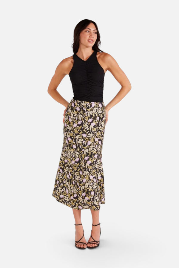 Minkpink Nocturne Bias Slip Midi Skirt in Lilac Floral