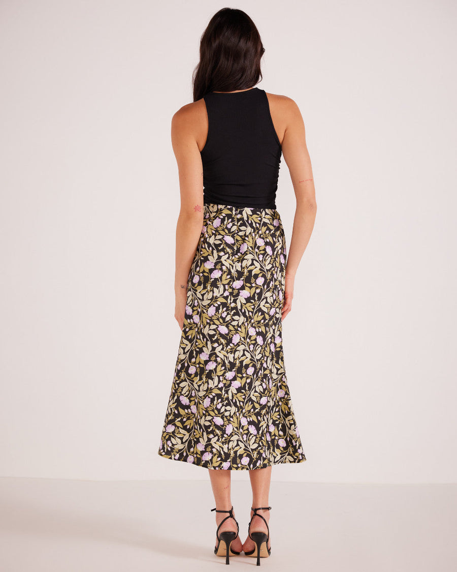 Minkpink Nocturne Bias Slip Midi Skirt in Lilac Floral – side view